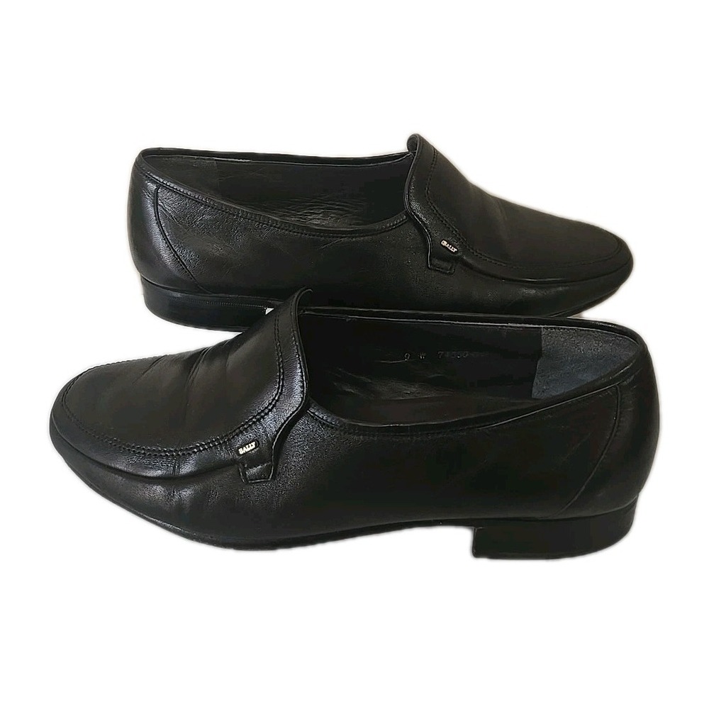 Vtg Bally Women's Loafers Leather Size 9 W Black Slip-On Italy Designer Shoes